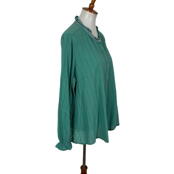 Logo Lori Goldstein Green Blouse Large Button Down Long Sleeve - Picture 2 of 5